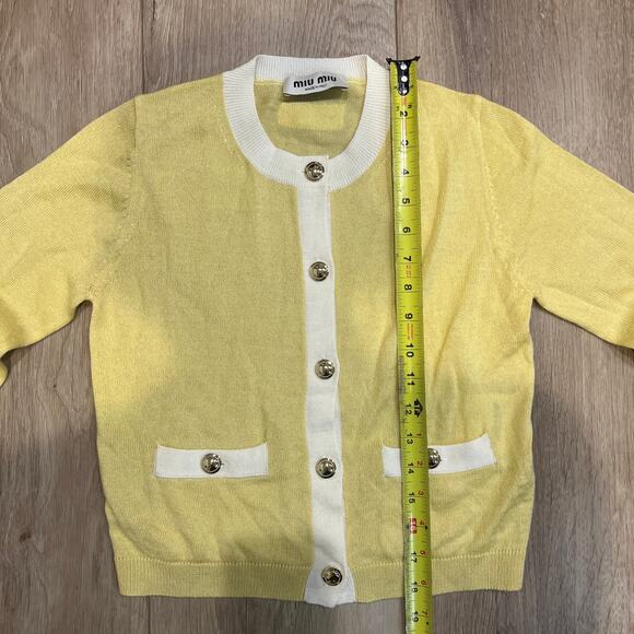 MIU MIU Women's Wool Knit Cardigan Size 36 In Yellow - Picture 3 of 7